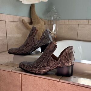new directions Taupe Snake-Print Low Block Heel Ankle Boots